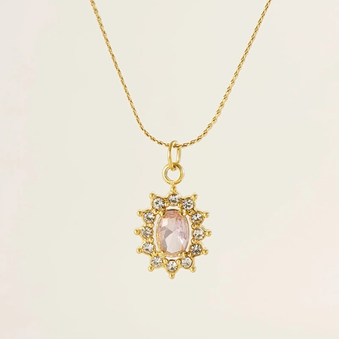 Vintage Sunflower Pendant Necklace 18K Gold Plated Stainless Steel Oval Zircon Halo Jewelry For Women Fashion Accessory
