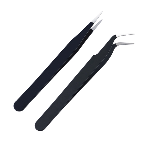 Stainless Steel Precision Tweezers For Nail Art Eyelash Extension DIY Craft Black Matte Coating Straight Curved Tips