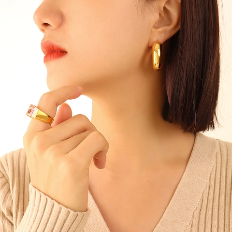 Pendientes De Aro Gruesos En Forma De U Geométricos De Acero De Titanio Chapados En Oro Joyería Para Mujer