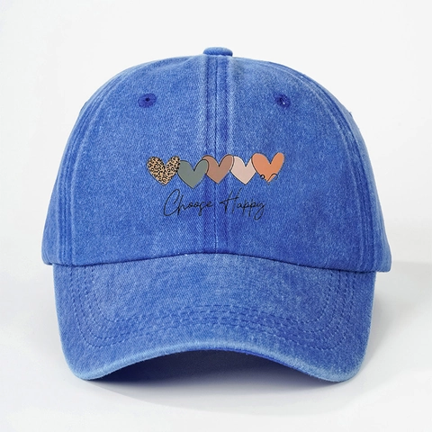 Berretto Da Baseball In Cotone Lavato Stampa Cuore Colorato Choose Happy Slogan Vintage Cappello Da Sole Regolabile Donna