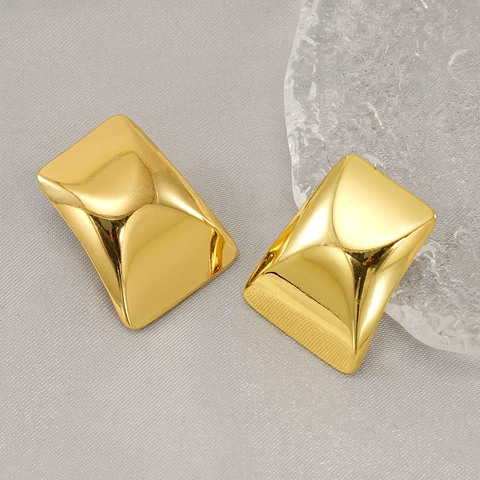 Eckige Stecker Ohrringe 18K Vergoldet Edelstahl Geometrisch Konkav Konvex Glänzend Poliert Modeschmuck Für Damen