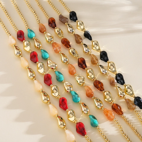 Collana con Perline in Acrilico Irregolare di Moda per Donna Catena a Clavicola con Perle d'Oro in Acciaio Inossidabile Gioielli da Collo di Lusso per le Vacanze