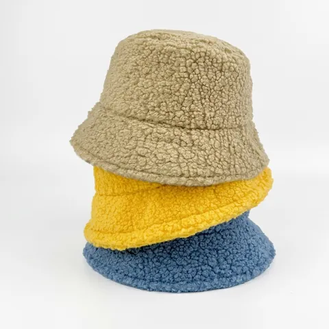Sombrero De Cubo De Lana De Cordero Cálido Con Forro De Algodón Mujeres Hombres Color Sólido Felpa Plegable