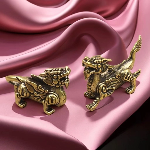 Figurine Vintage En Laiton Pi Xiu Kirin Bête Mythique Chinoise Feng Shui Richesse Chance Ornement De Bureau Décor Maison Bureau