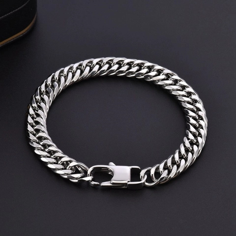 Bracciale Da Uomo In Acciaio Inossidabile Maglia Cubana Lucida Catena Doppia Stile Hip Hop Punk Gioiello Regalo Fidanzato