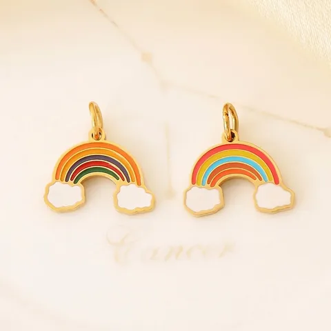 Rainbow Cloud Charms Stainless Steel Enamel Gold Plated DIY Jewelry Making Accessories For Earrings Bracelets Necklaces Colorful Hip Hop Style