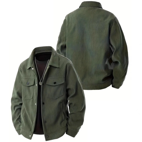 Veste En Velours Côtelé Vintage Pour Hommes Décontracté Manches Longues Revers Simple Boutonnage Cargo Avec Poches