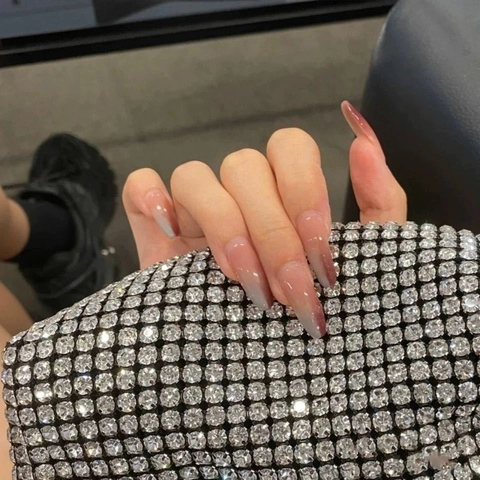 Uñas Postizas Largas Cabeza Redonda Degradado Brillante Elegante Estilo Sweet Cool Puntas De Uñas Artificiales