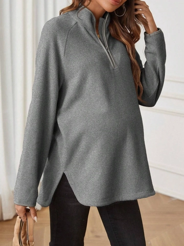 Positie Sweatshirt Polarfleece Rits Opstaande Kraag Losse Lange Mouwen Trui Voor Zwangere Vrouwen Winter Casual