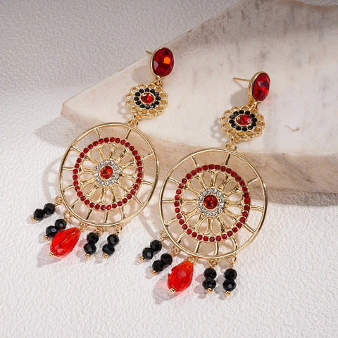 Orecchini Bohémien Acchiappasogni Lega Vetro Strass Cavo Floreale Dangle Donne 925 Sterling Silver Earring Post