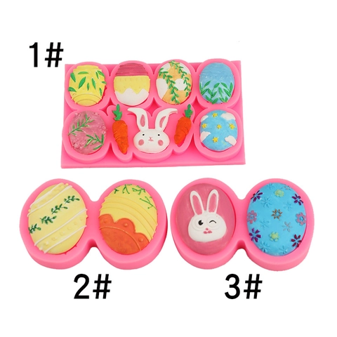 Easter Silicone Mold Rabbit Egg Carrot Pattern Fondant Cake Decoration DIY Baking Tools Chocolate Resin Clay Pink Grey
