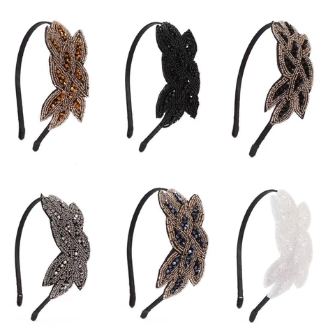 Vintage Handmade Beaded Leaf Headband Bohemian Crystal Rhinestone Hairband Wedding Party Hair Accessories For Women