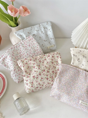 Floral Makeup Bag Large Capacity Polyester Canvas Cosmetic Organizer Portable Travel Storage Pouch Korean Ins Style Women