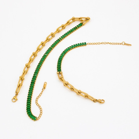 Collana E Bracciale In Acciaio Inossidabile Splicing Maglia A U Zircone Baguette Catena A Ferro Di Cavallo Per Donna