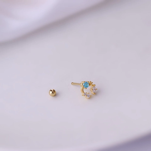 Kleurrijke Zirkoon Oorkraakbeen Stud Helix Piercing Roestvrij Staal Koper Schroefsluiting Koreaanse Stijl Mode-Sieraden