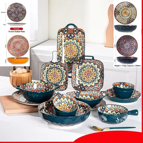 Vajilla De Cerámica Bohemia Patrón De Mandala Platos Y Tazones Aptos Para Microondas Estilo Retro Exótico Cocina Hogar
