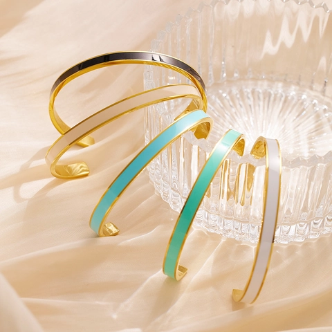 Minimalistische Emaille Roestvrijstalen Manchetarmband Kleurrijke Open Bangle Hoogglans Gepolijst Moderne Sieraden Voor Dames