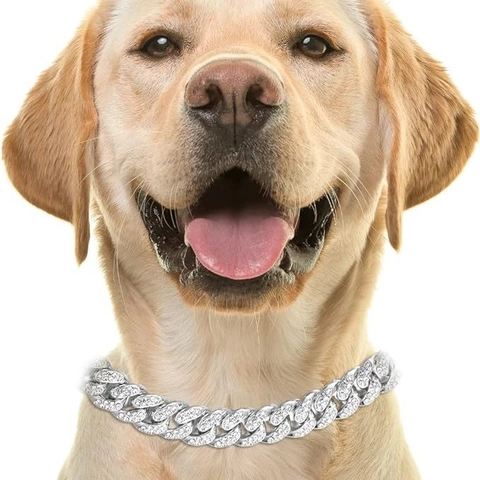 Pet Necklace Cuban Link Chain Iced Out Rhinestone Alloy Luxury Hip Hop Jewelry Collar For Dogs Cats