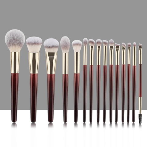 Professionele Make-up Borstels Synthetische Vezel Rood Houten Handvat Gouden Huls Foundation Oogschaduw Hulpmiddelen