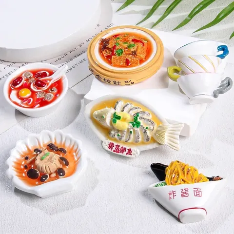 Imanes de Nevera 3D Simulación Cocina China Resina Miniatura Comida Pegatinas Modelos Platos Tradicionales Decoración Hogar