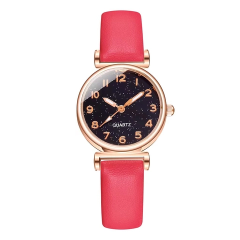 Orologio Al Quarzo Da Donna Elegante Quadrante Cielo Stellato Cinturino In Pelle Numeri Arabi Moda Cassa In Lega Analogico