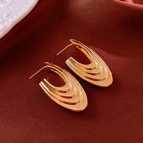 U Shaped Stacked Wave Hoop Earrings Multi Layered Geometric Retro Copper Jewelry With Silver Earring Post For Women