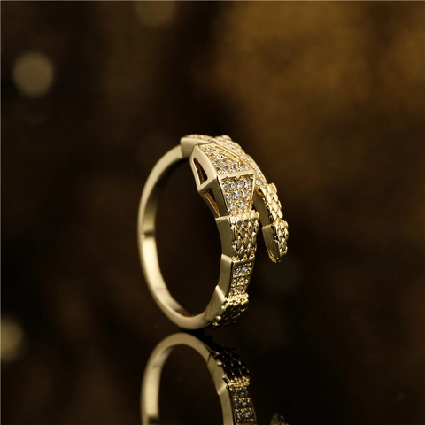 Vintage Schlangenring Offen 18K Vergoldet Kupfer Mikropflaster Zirkon Bambus Design Verstellbarer Fingerschmuck Damen