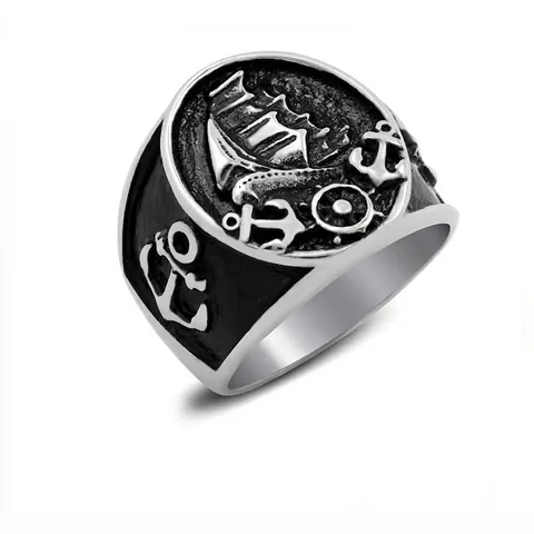 Vintage Nautische Zeilboot Ring Mannen Vrouwen Titanium Roestvrij Staal Anker Reliëf Punk Gothic Sieraden Accessoire
