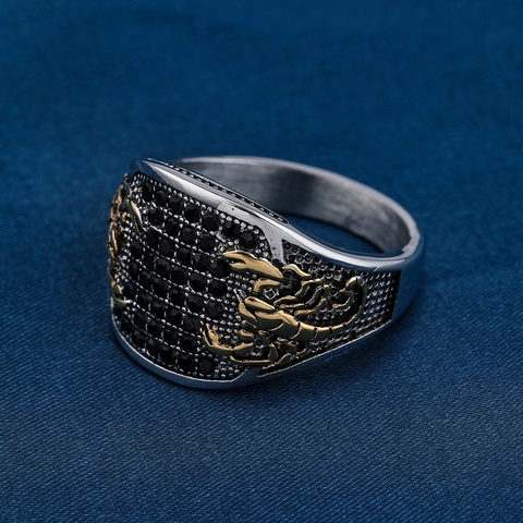 Anillo Escorpión Acero Inoxidable Circón Negro Pave Gótico Punk Retro Vintage Joyería Hombre Accesorio