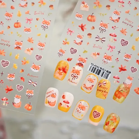Adesivi Per Unghie Autunnali Volpe Cartone Animato Foglia Acero Zucca Decalcomanie Autoadesive Per Bambini Donne Decorazione