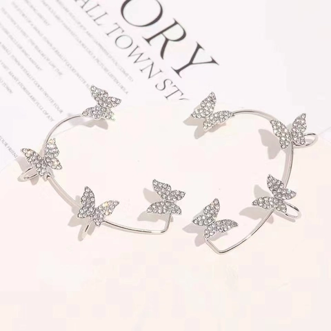 Manchette D'oreille Papillon Strass Cuivre Boucles D'oreilles Enveloppantes Sans Perçage Bijoux De Mode Femmes
