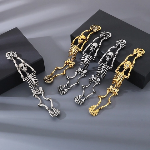 Gothic Skeleton Skull Bracelet For Men 316L Stainless Steel Punk Retro Rhinestone Bangle Jewelry