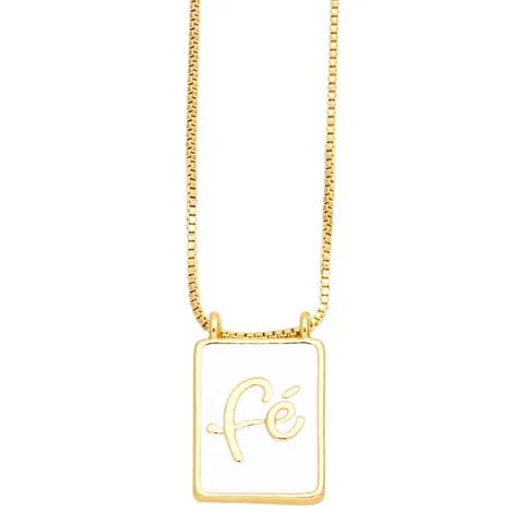 Rectangular Pendant Necklace Copper Gold Plated White Enamel Virgin Mary Cross Heart Faith Zircon Square Chain Jewelry Women