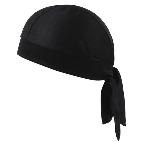 Durag Pirate Hat Headscarf Polyester Spandex Breathable Elastic Quick Dry Long Tie For Cycling Running Sports Men Women Black