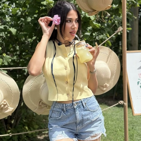 Sleeveless Button Front Vest Top And High Waist Shorts Women Summer Casual Linen Textured Outfit