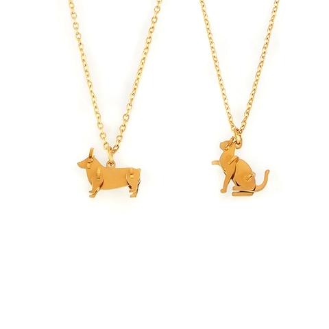 Minimalistische Vergulde Titaniumstaal Dierlijke Hanger Ketting Voor Vrouwen Dubbellaagse Kat Corgi Hond Slangenketting Sieraden