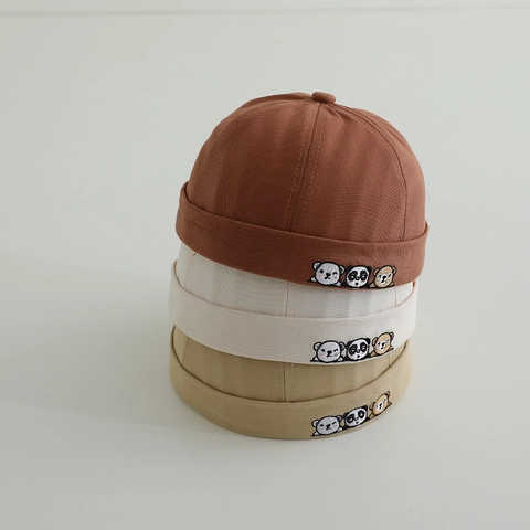 Baby Docker Cap Cotton Animal Embroidery Miki Hat Brimless Skullcap For Infants Toddlers Kids Adjustable Casual