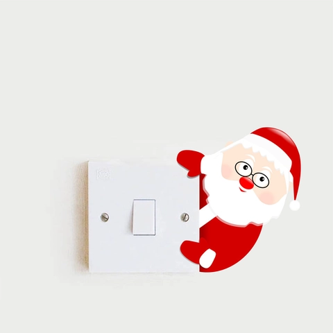 Weihnachts Lichtschalter Wandsticker Cartoon Weihnachtsmann Rentier PVC Abnehmbare Aufkleber Feiertag Deko