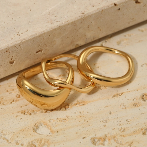 Minimalist Wave Ring Irregular Design 316 Stainless Steel Polished Modern Fashion Band For Women