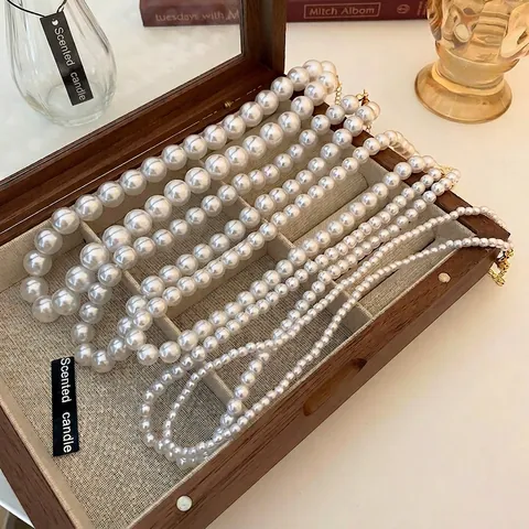 Artificial Pearl Halskette Französischer Retro Stil Elegante Schlüsselbeinkette Legierung Schmuck Für Frauen Mehrlagig Einfach