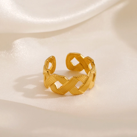 Anillo Hueco Trenzado De Acero Inoxidable Banda Abierta Ajustable Joyería Geométrica Minimalista De Moda Para Mujer