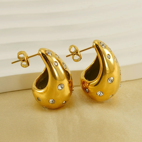 Chunky Wassertropfen Ohrstecker 18K Vergoldeter Edelstahl Mit Klaren Steinen Geometrische Mode Für Damen
