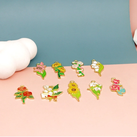Floral Charms Enamel Zinc Alloy DIY Jewelry Making Pendants Rose Sunflower For Necklaces Bracelets