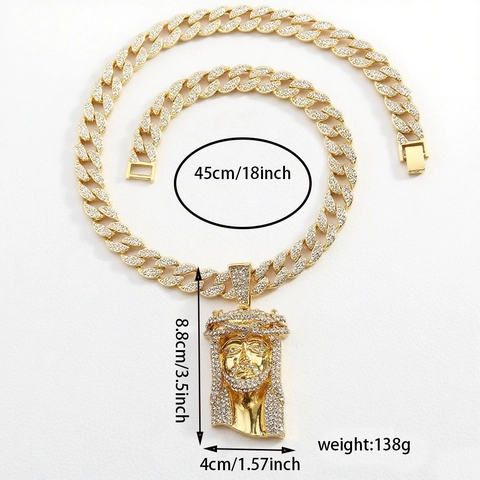 Alloy Rhinestone Jesus Pendant Necklace Gold Silver Cuban Chain Hip Hop Men Women Personalized Street Jewelry