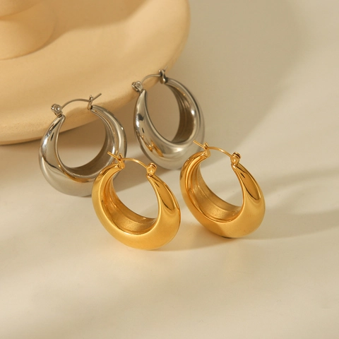 Hoop Earrings Stainless Steel 18K Gold Plated Hollow Minimalist Chunky Teardrop Geometric Fashion Jewelry For Women