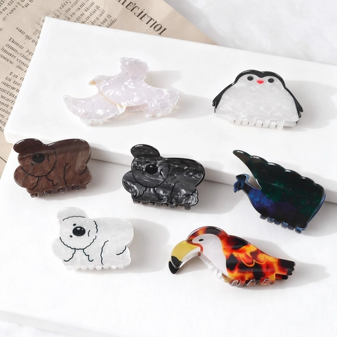Pinza Para El Cabello De Acetato Diseño Animales Koala Pingüino Pájaro Decorativo Antideslizante Para Mujeres