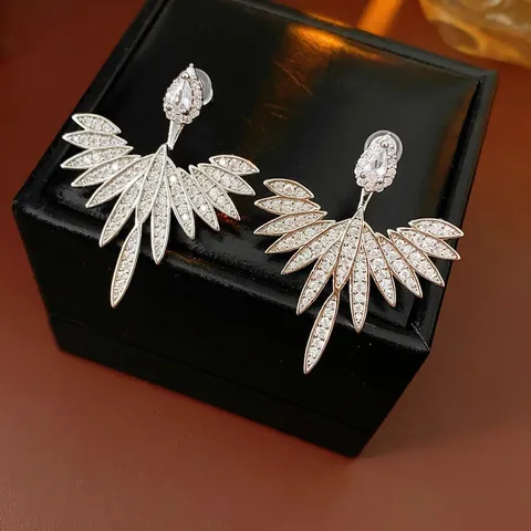 Eleganti Orecchini A Lobo Piuma Ala Con Perno In Argento Rame Zircone Radiante Goccia D Acqua Gioielli Chic Per Donne