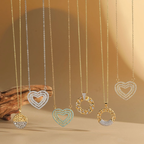 Elegant Multi Layer Copper Heart Pendant Necklace With Pave Zirconia Gold Silver Sweet Clavicle Chain Jewelry For Women Party Dating