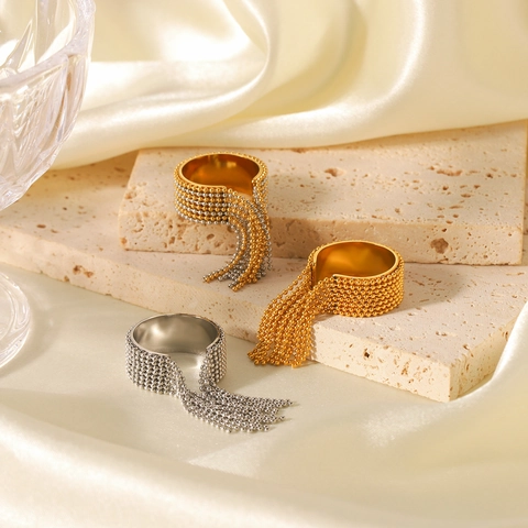 Tassel Open Ring Roestvrij Staal Ronde Kralen Boho Verstelbare Mode Sieraden Voor Dames