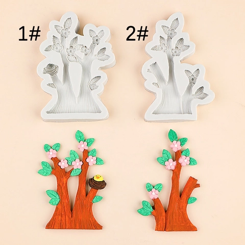 Molde De Silicona Forma Árbol Flor Durazno Nido Pájaro Fondant Chocolate Decoración Pasteles Herramienta Horneado DIY Resina